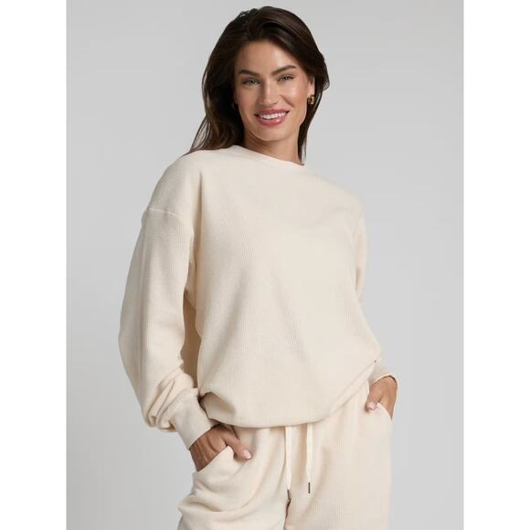 Comfrt Tops - COMFRT Waffle Lounge Long Sleeve Tee Ivory White